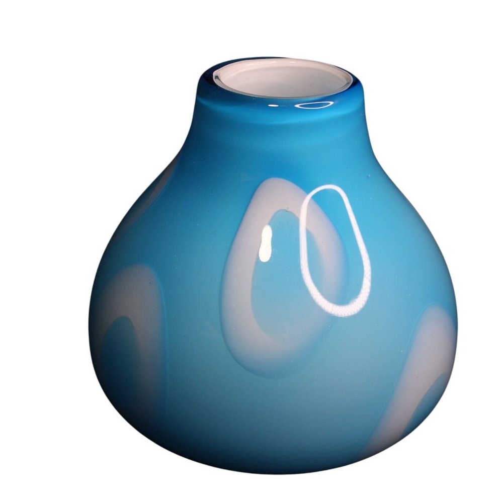 Studio Art Glass MCM Hand Blown Blue White Geometric Home Office Decor Modern